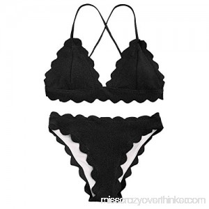 TSWRK Women Tie-Back Classic Black Scallop Bikini Two-Piece Swimwear B07GNFCLB4